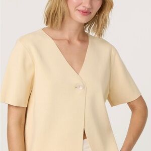 Astr Cream Short-Sleeve V-Neck Button Cardigan